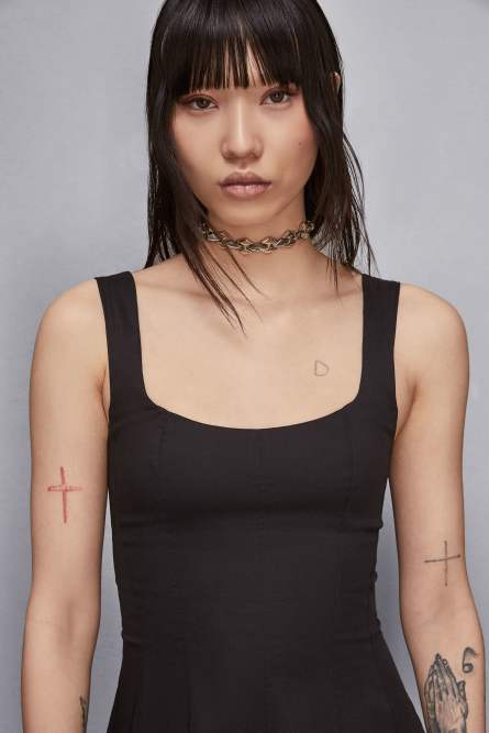 Short bustier dress in poplin, Black, Patrizia Pepe