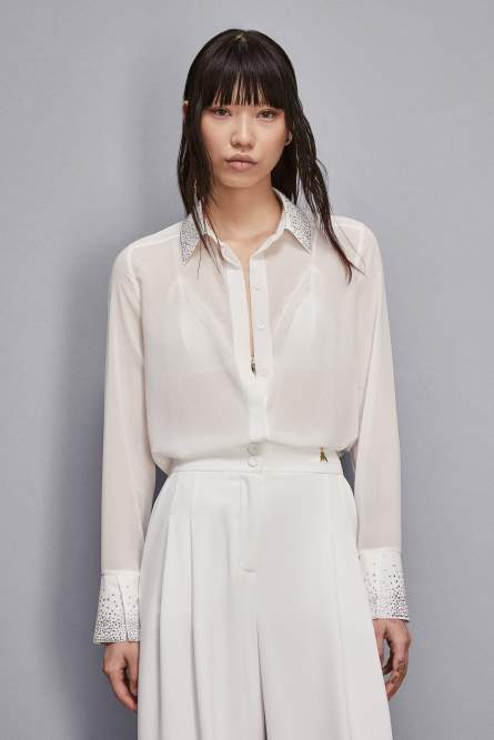 Georgette shirt with jewel detail, White, Patrizia Pepe