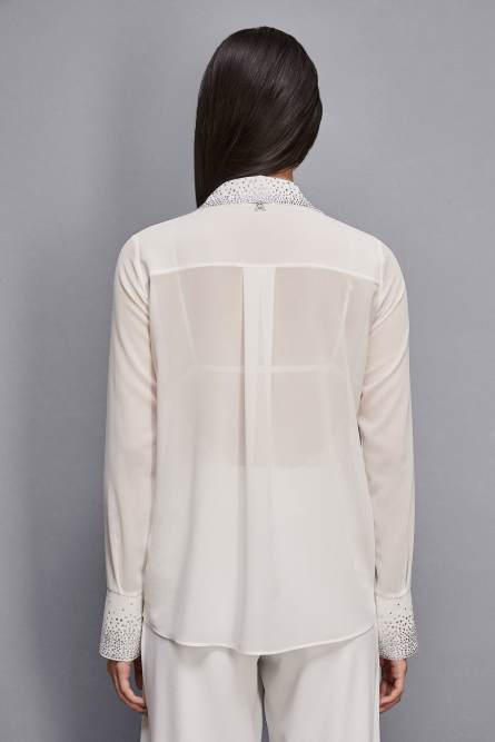 Georgette shirt with jewel detail, White, Patrizia Pepe