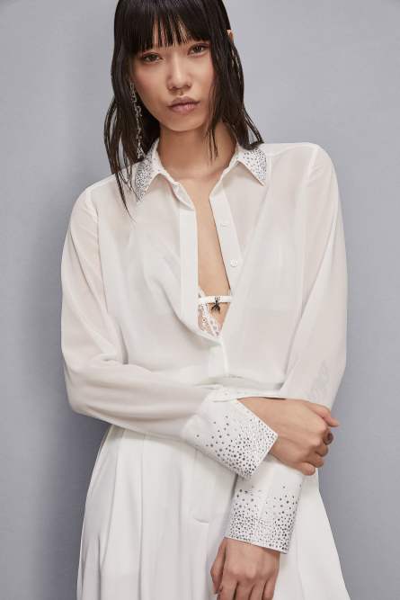 Georgette shirt with jewel detail, White, Patrizia Pepe