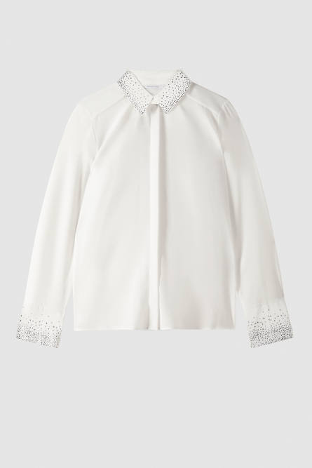Georgette shirt with jewel detail, White, Patrizia Pepe