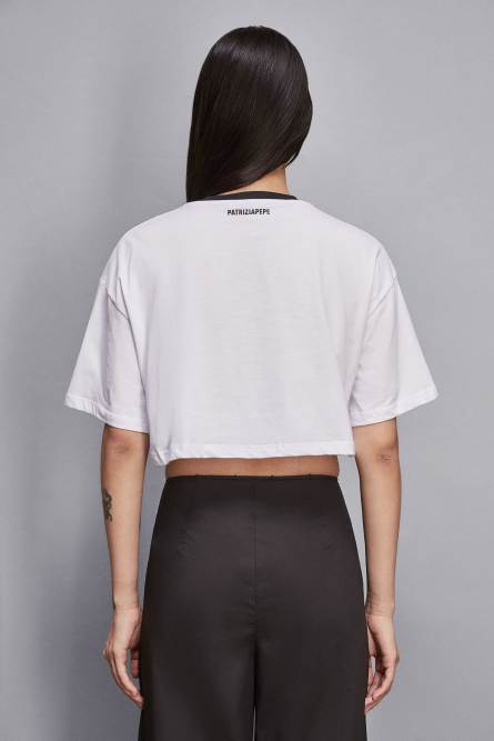 Cropped jersey cotton t-shirt, White, Patrizia Pepe