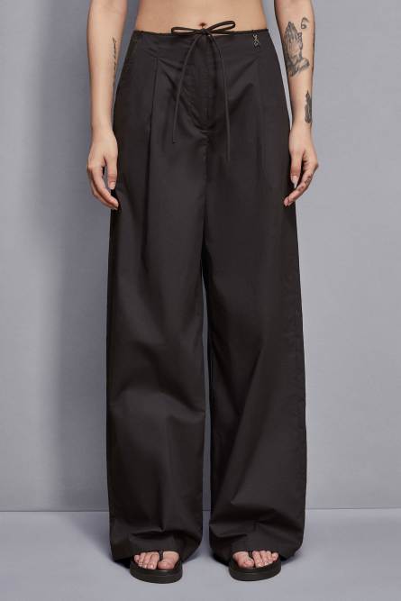 Low-waisted cotton palazzo fit pants, Black, Patrizia Pepe