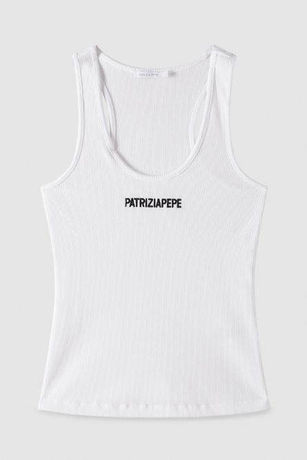 Ribbed cotton top, White, Patrizia Pepe