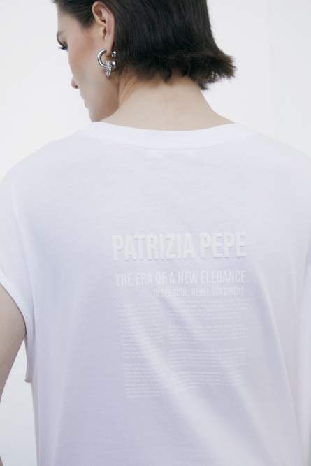 T-shirt bez rękawów z nadrukiem na plecach, Biały, Patrizia Pepe