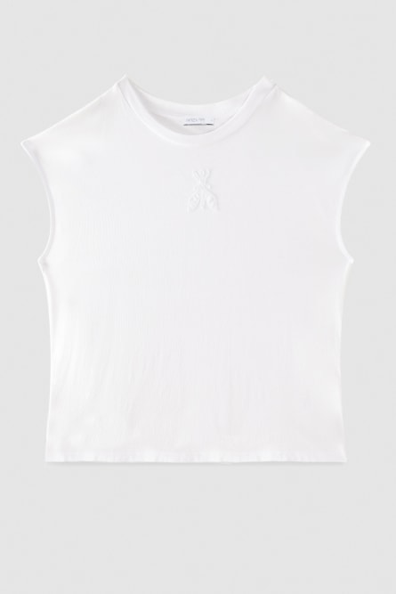 T-shirt bez rękawów z nadrukiem na plecach, Biały, Patrizia Pepe