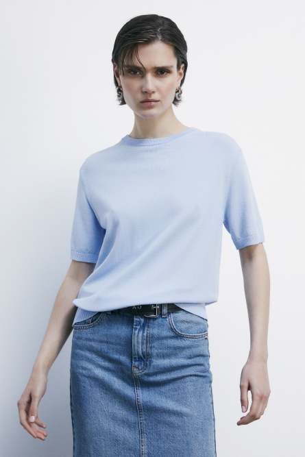 T-shirt in maglia, Azzurro, Patrizia Pepe