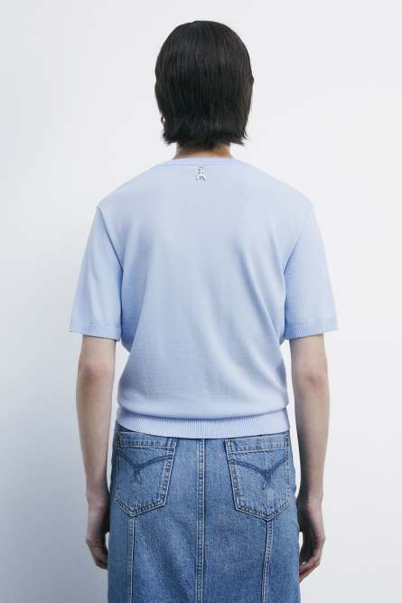 T-shirt in maglia, Azzurro, Patrizia Pepe