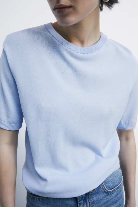 T-shirt in maglia, Azzurro, Patrizia Pepe