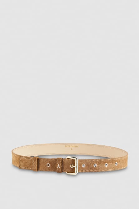 Suede Leather Belt, Beige, Patrizia Pepe