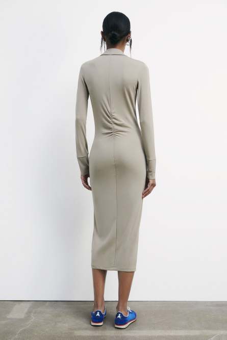 Fitted midi dress with draping, Beige, Patrizia Pepe