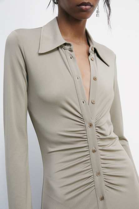 Fitted midi dress with draping, Beige, Patrizia Pepe