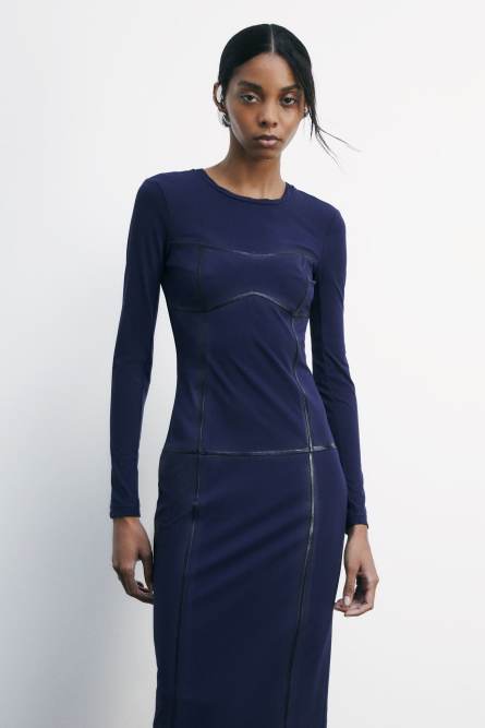 Long-sleeve stretch jersey midi sheath dress, Blue, Patrizia Pepe
