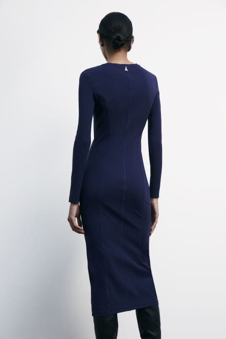 Long-sleeve stretch jersey midi sheath dress, Blue, Patrizia Pepe