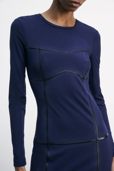 Long-sleeve stretch jersey midi sheath dress, Blue, Patrizia Pepe