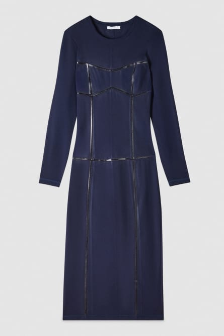 Long-sleeve stretch jersey midi sheath dress, Blue, Patrizia Pepe