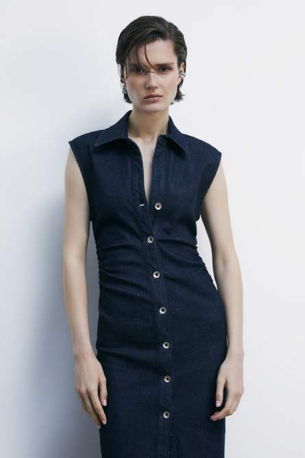 Sleeveless midi denim dress, Blue, Patrizia Pepe