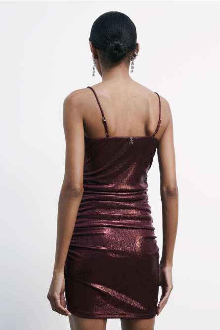 Mini draped dress in laminated jersey, Bordeaux, Patrizia Pepe