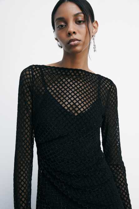 Stretch mini dress with glitter details | Black | Patrizia Pepe