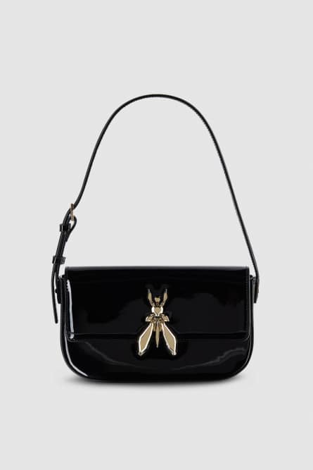 Borsa a spalla &quot;ESSENTIAL&quot; Fly in pelle verniciata, Nero, Patrizia Pepe