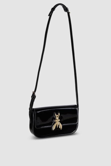 Borsa a spalla &quot;ESSENTIAL&quot; Fly in pelle verniciata, Nero, Patrizia Pepe