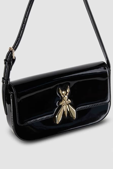 Borsa a spalla &quot;ESSENTIAL&quot; Fly in pelle verniciata, Nero, Patrizia Pepe
