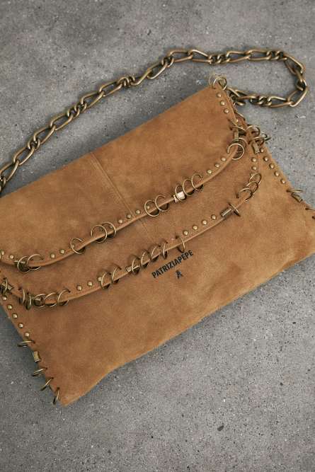 Radical Boho suede bag with piercing details Beige Patrizia Pepe