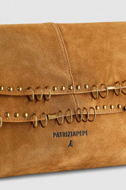 Radical Boho suede bag with piercings, Beige, Patrizia Pepe