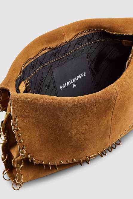 Radical Boho suede bag with piercings, Beige, Patrizia Pepe