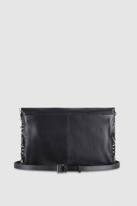 Leather shoulder bag with studs and appliqués | Black
