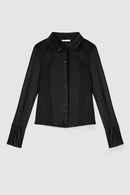 Slim fit shirt in glossy jersey, Black, Patrizia Pepe