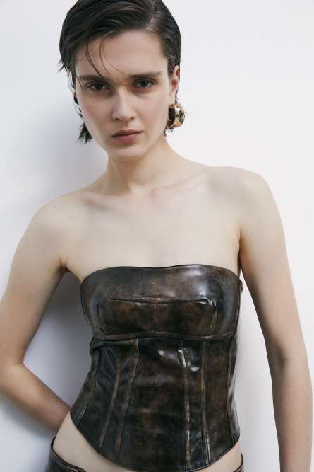 Coated fabric corset with zip, Brown, Patrizia Pepe