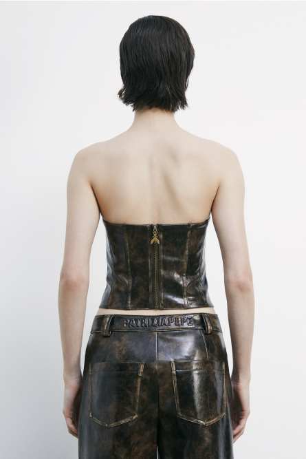 Coated fabric corset with zip, Brown, Patrizia Pepe