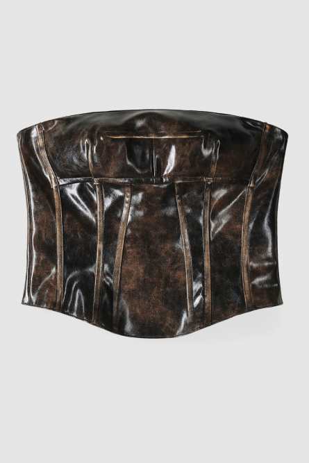 Coated fabric corset with zip, Brown, Patrizia Pepe