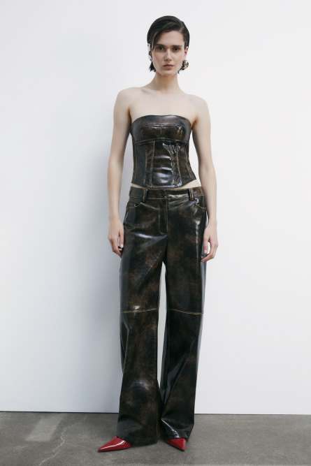 Coated fabric corset with zip, Brown, Patrizia Pepe