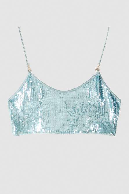 Crop top con paillettes in tulle, Azzurro, Patrizia Pepe