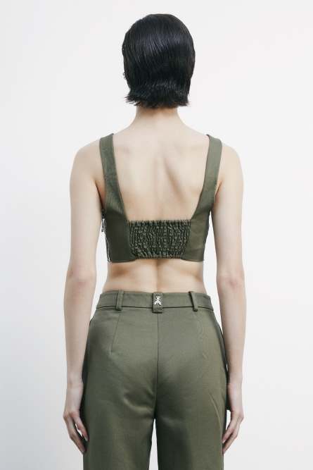 Cotton bustier crop top with cut-out, Green, Patrizia Pepe