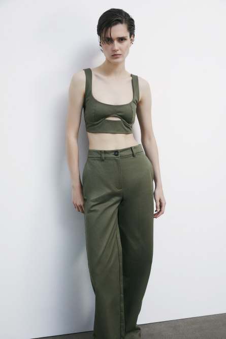Cotton bustier crop top with cut-out, Green, Patrizia Pepe