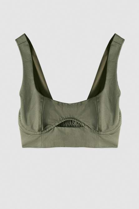Cotton bustier crop top with cut-out, Green, Patrizia Pepe