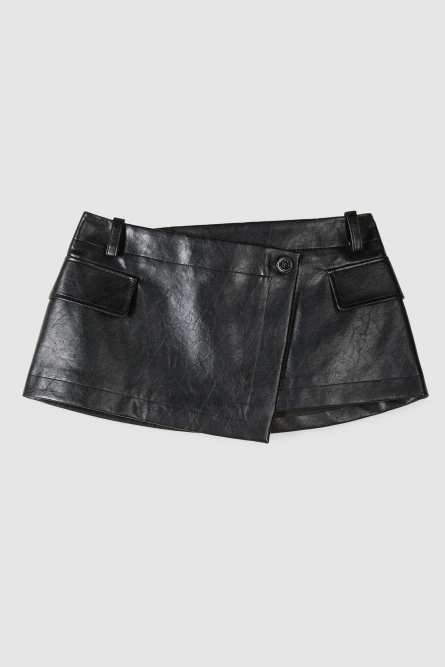 Skirt effect belt in coated fabric, Black, Patrizia Pepe