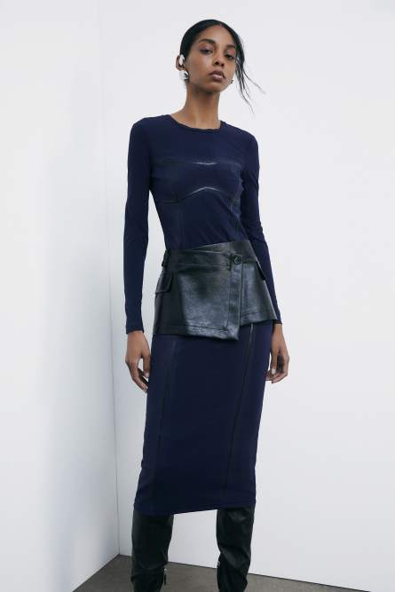 Skirt effect belt in coated fabric, Black, Patrizia Pepe