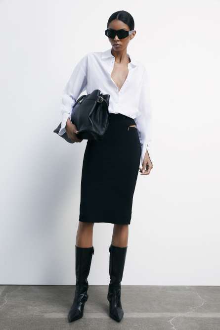 PATRIZIA PEPE ダークグレー ニット Gonna longuette “ESSENTIAL” in jersey stretch con aperture