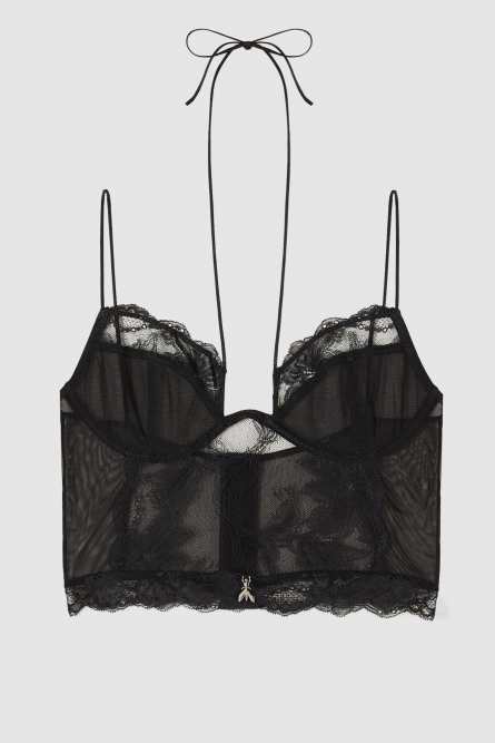 Bustier top in lace and tulle with straps, Black, Patrizia Pepe