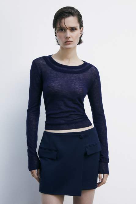 Ultra-fine wool sweater with boat neckline, Blue, Patrizia Pepe
