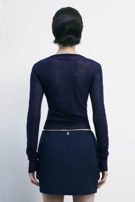 Ultra-fine wool sweater with boat neckline, Blue, Patrizia Pepe