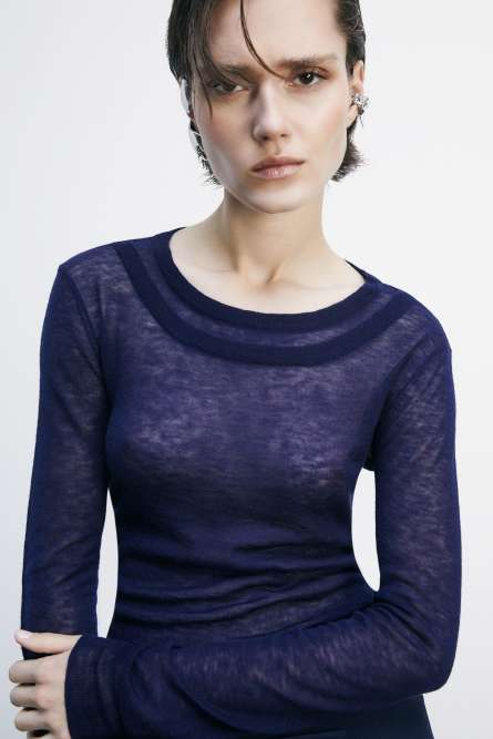 Ultra-fine wool sweater with boat neckline, Blue, Patrizia Pepe