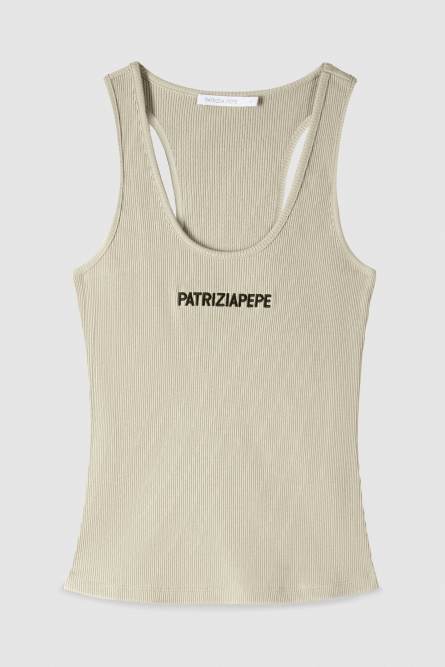 Хлопковый топ в рубчик, Бежевый, Patrizia Pepe