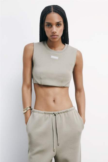 Эластичный укороченный топ без рукавов, Бежевый, Patrizia Pepe