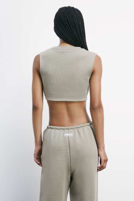 Эластичный укороченный топ без рукавов, Бежевый, Patrizia Pepe