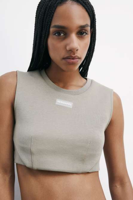 Эластичный укороченный топ без рукавов, Бежевый, Patrizia Pepe